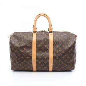 LOUIS VUITTON Authentic Brown Monogram Leather Keepall 45 Boston Bag